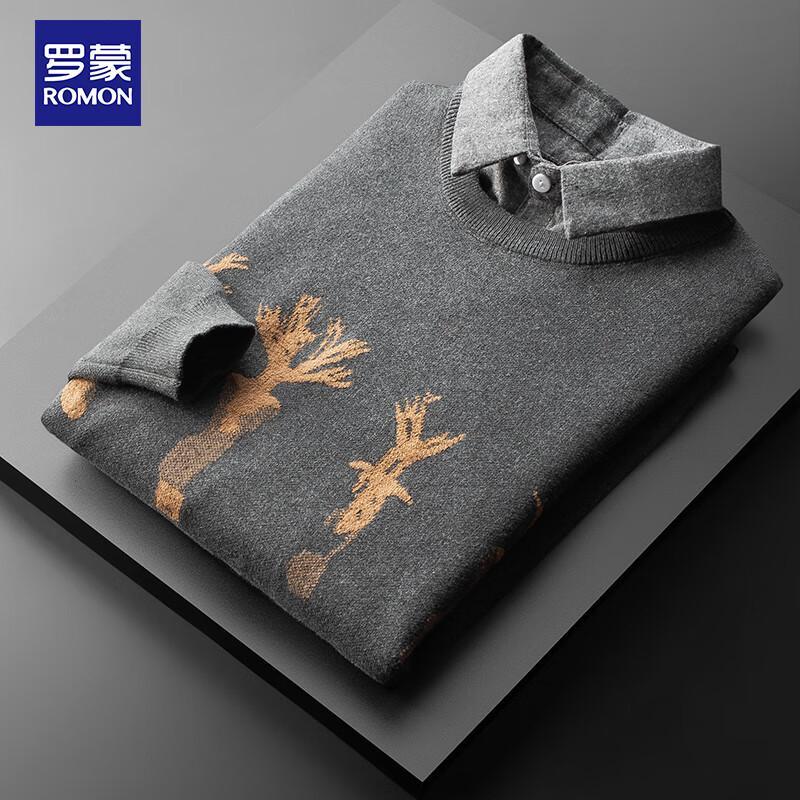 

ROMON Men s Faux Two-Piece Shirt-Collar Knit Sweater 3105 XL