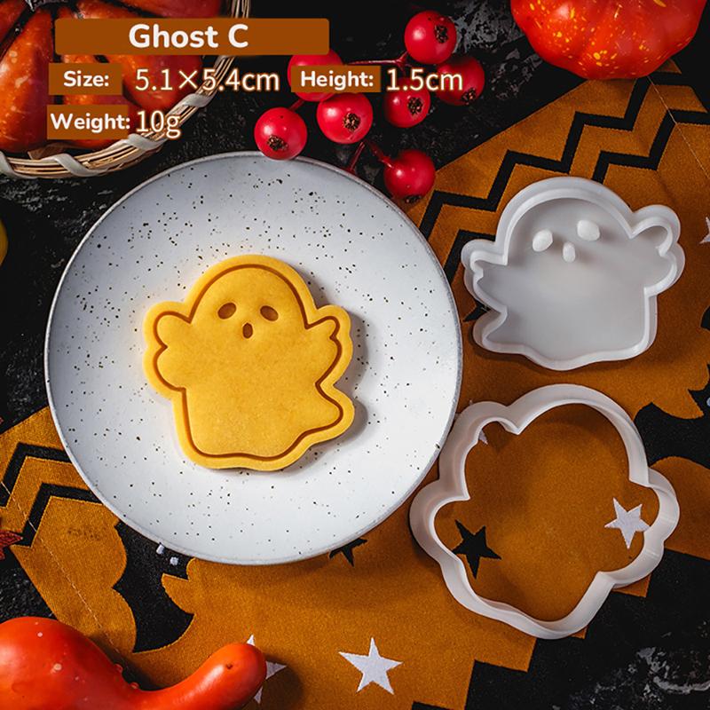 Halloween Themed Cookie Cutter 3D Plastic Adorable Ghost Biscuit Mold Fondant Stamp DIY Cake Decoration Baking Mould
