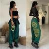 Oversize inkoustově zelené sportovní kalhoty Dámské volné bundle Hip Hop-h-Hardware kalhoty Retro tisk Jazz Street Dance Dlouhé kalhoty