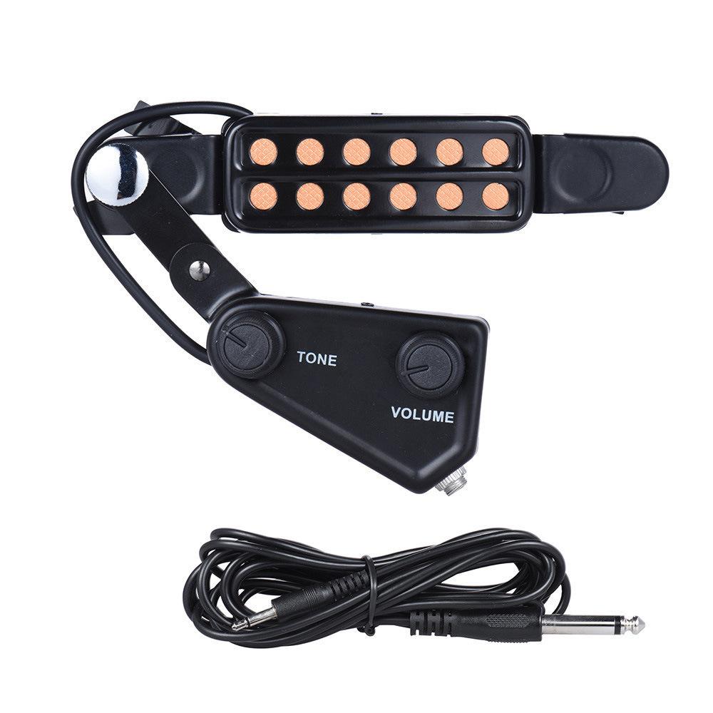12 Sound Hole Guitar Pickup Acoustic Electric Transducer for Acoustic Guitar Magnetic Preamplifier with Tone and Volume Control золотой