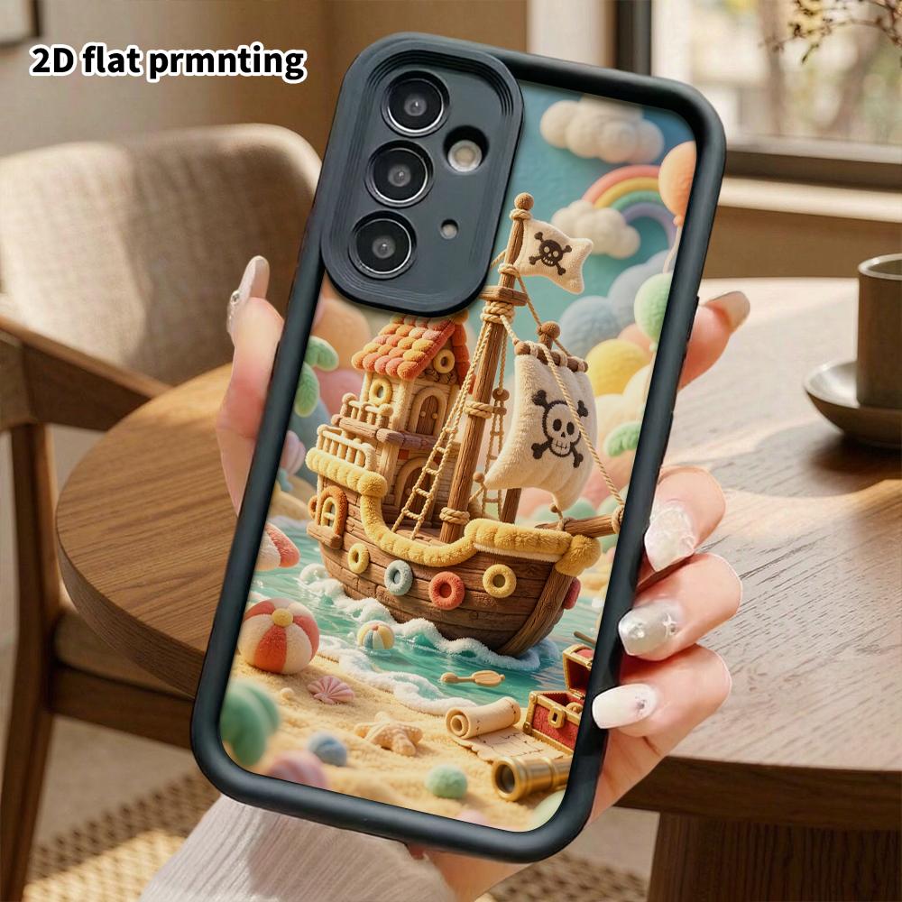 Phone Case: 2D Flat Design Suitable for Samsung Galaxy A34 A35 M05 M06 S20 S22 S21 FE Plus 5G Protective Case, Plush Pirate Ship, Perfect Christmas an