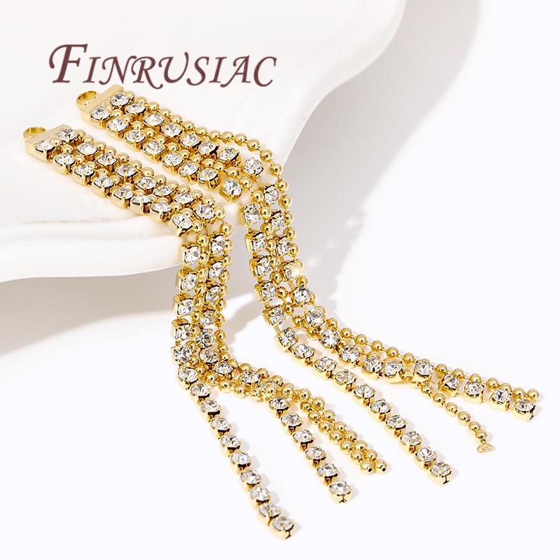 Brass Long Chain Tassel Charms 74MM,18K Gold Plated Inlaid Rhinestone Tassel Earring Components For DIY Women s Earring Findings 2 pieces