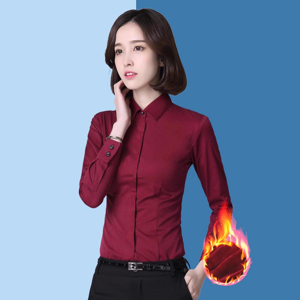 Women's Fleece-Lined Long-Sleeve Shirt: New Autumn/Winter Style, Thick & Warm Base Layer, Professional Formal Wear