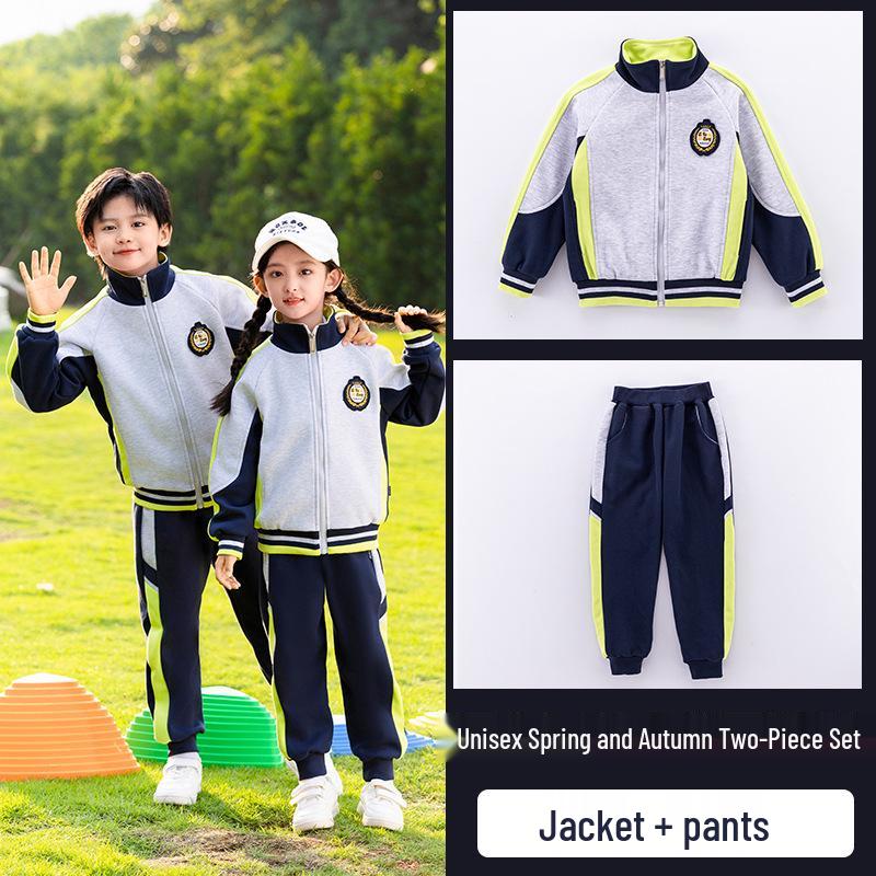 Zestaw 3-częściowy mundurek przedszkolny i podstawówkowy w stylu preppy na wiosnę i jesień. Idealny na Dzień Sportu i Jednolite Ubranie Klasowe.