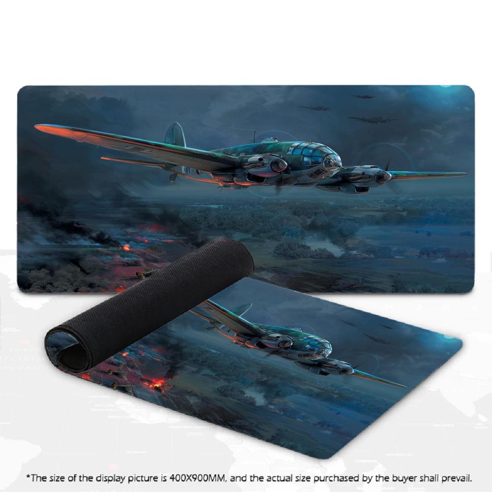 XXL Gaming-Mauspad Vintage Militär-Kampfflugzeug Anime-Mädchen Kampfszene Rutschfeste Gummi-Tastatur-Schreibtischmatte für PC-Gamer Tisch
