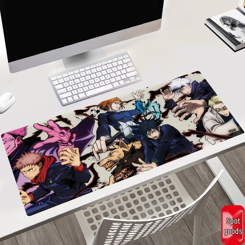 Tapis de bureau Jujutsu Kaisen 40x90x0.3CM avec les personnages Gojo, Yuji et Megumi.