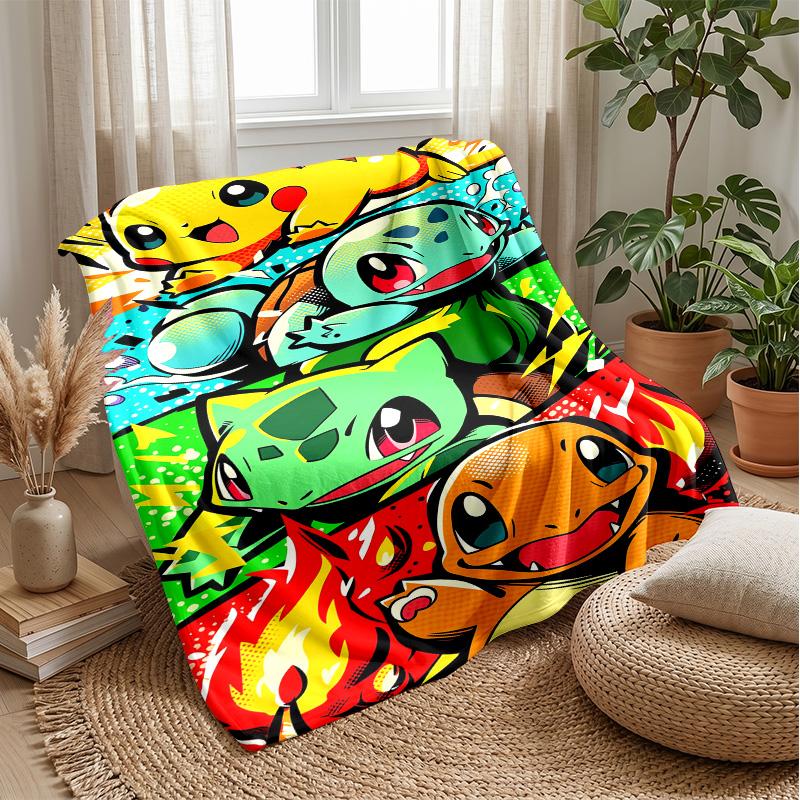 Pokémon Printed Flannel Throw Blanket Soft Warm Lightweight All Season Blanket for Sofa Bed Camping Home Decor Holiday Gift