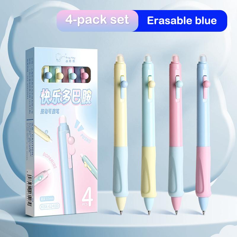 

4 шт./Коробка 0,5 мм Мультяшная Милая Стираемая Гелевая Ручка Креативная Эстетичная Термоисчезающая Ручка Черные Синие Чернила Школьные Принадлежности Канцелярские Товары D Blue Ink
