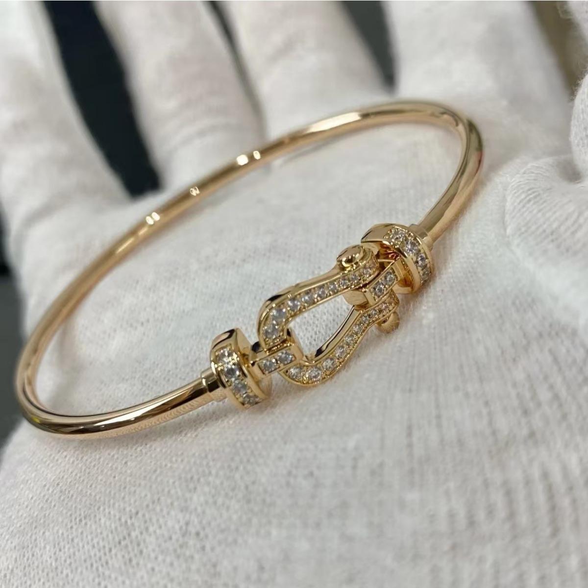 

Браслет с пряжкой в форме подковы и кольцом U-образной формы, простой и модный, универсальный, с бриллиантами 17cm