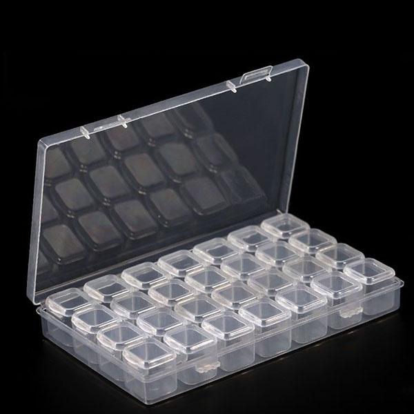Nail Drill Box Alloy Drill Storage Box Rhinestone Jewelry Box 28 Grids 56 Grids Plastic Transparent Jewelry Storage Box