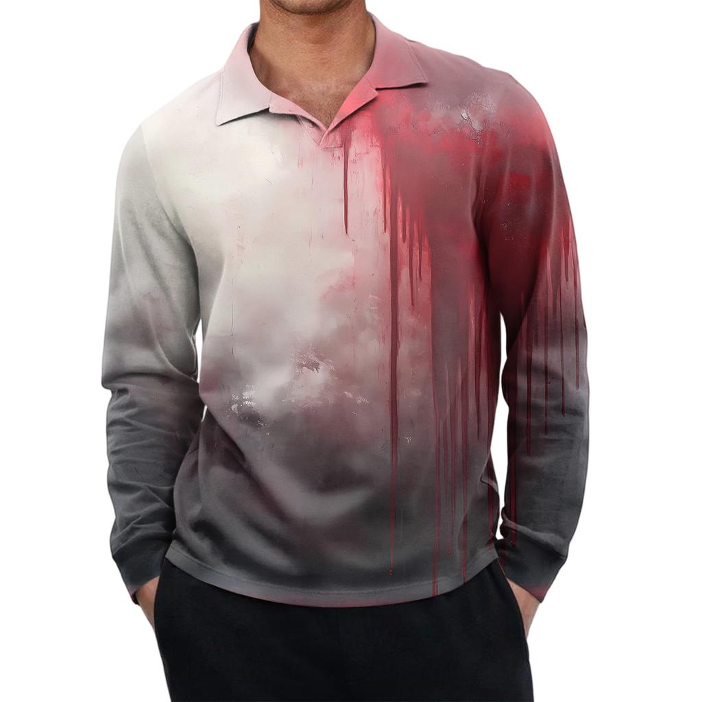 Men's Casual Retro Small V-neck Long-sleeved Top