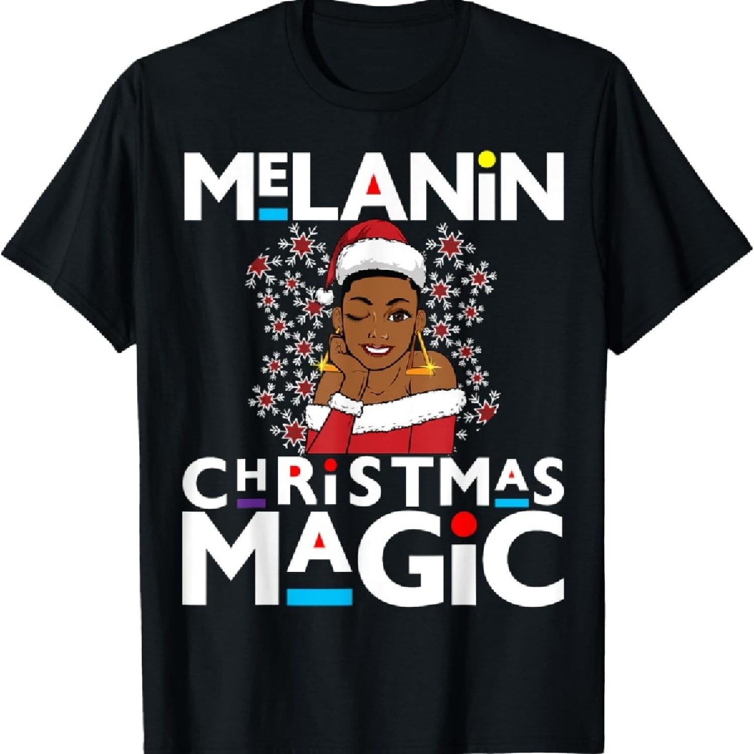 

Black Mrs Claus Short Natural Hair Melanin Christmas Magic T-Shirt S