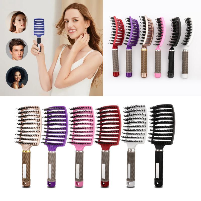 Premium Large Curved Hair Comb With Antistatic Boar Bristle For Effortless Styling