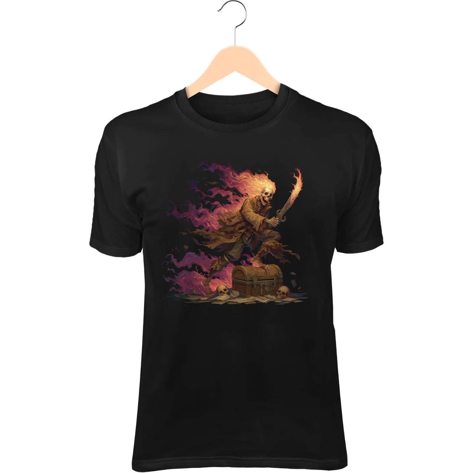 Футболка «Скелет Пирата-Призрака» – Пылающая Сабля, Костяной Сундук с Сокровищами 2XL