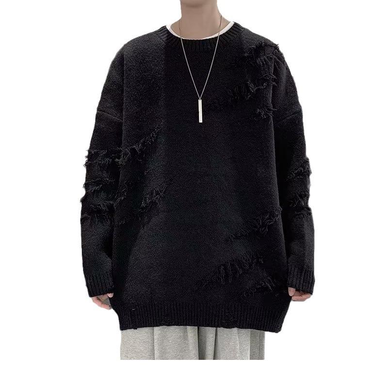 Ripped Sweater Men's Oversize Trend Japanese Retro Versatile Casual Hem Split Couple Knitted Sweater