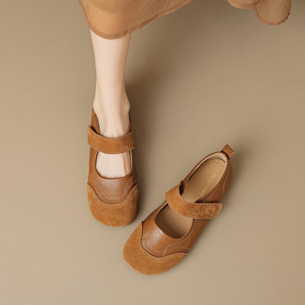 Women's Flats Leather Mary Jane Shoes Women's French Round Toe Flat Shoes Soft Sole Women's Shoes