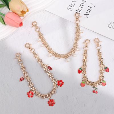 Imitation Pearl Red Flower Strawberry Bag Pendant Decoration Extension Chain For Women Gift Accessories