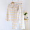 2025 Spring/Summer New Women's Pajama Set 100% Cotton Crepe Collar Love Plaid Long Sleeve Long Pants Home Clothing Set Ladies