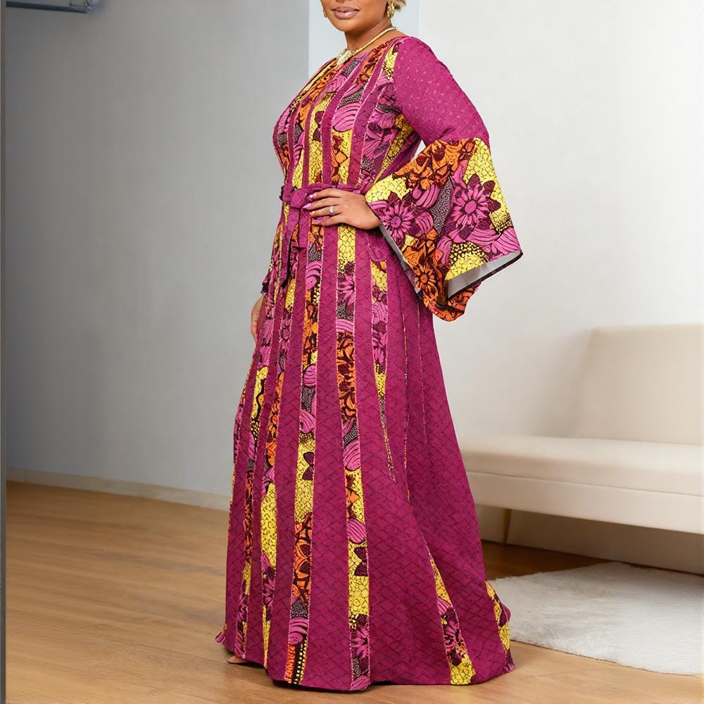 Oversized Women Long Flare Sleeve Floral Print Casual Loose Maxi Long Dress