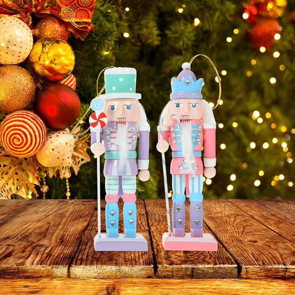 PartyKindom Nutcracker Ornaments for Christmas Tree: 4pcs Small Figures, Wooden Soldier Hanging Decorations for Xmas Gift, Shelf, Table, 5"
