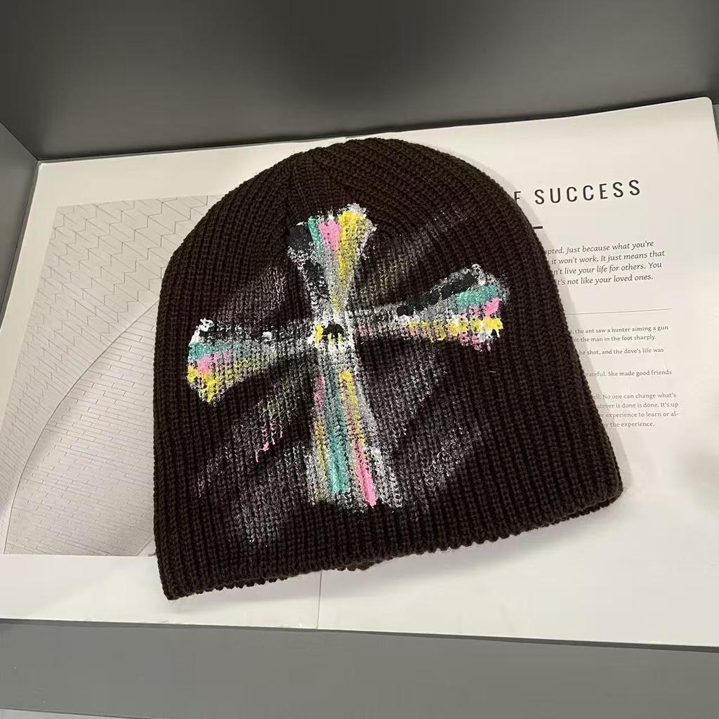 Dongdaemun Autumn and Winter New American Retro Cross Knitted Hat Women's Face Showing Small Woolen Hat