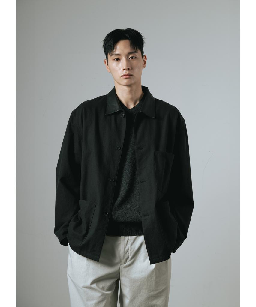 Whagi Leather Collar Coverall Jacket (Black)