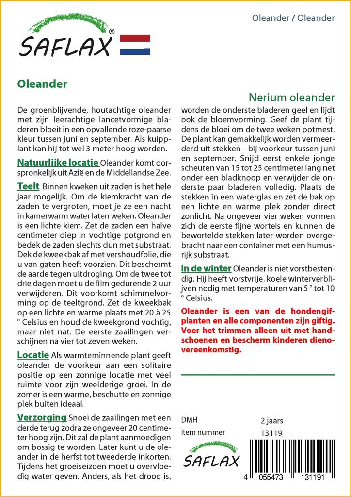 SAFLAX Garden In the Bag - Oleander - 50 Seeds - With Substrate In a Fitting Stand Up Bag - Nerium Oleander