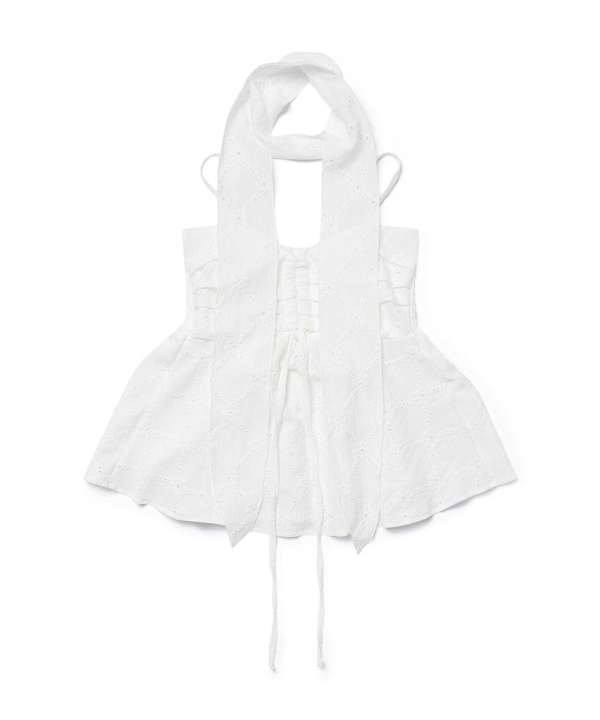 PLUNASTUDIO Irene Lace Sleeveless Top (White)