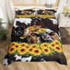 Sunflower Duvet Cover Set Yellow Flower Bedding Set Sunflower Botanical Floral Garden Bloom Print on Black Polyester Quilt Cover