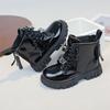 Kids Patent Leather Lace Up Back Zipper Martin Boots