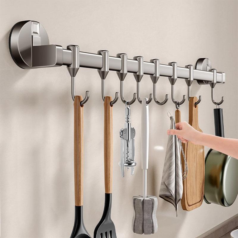 Free Punch Kitchen Vacuum Suction Cup Hanging Storage Hook Aluminum Alloy Storage Rack Spatula Drain Rack