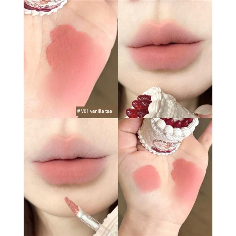 Flower Knows Strawberry Cupid Lip Cream Lip Mud Cake Matte Velvet Autumn/Winter Milk Tea Color Brightening and Enhancing Complexion