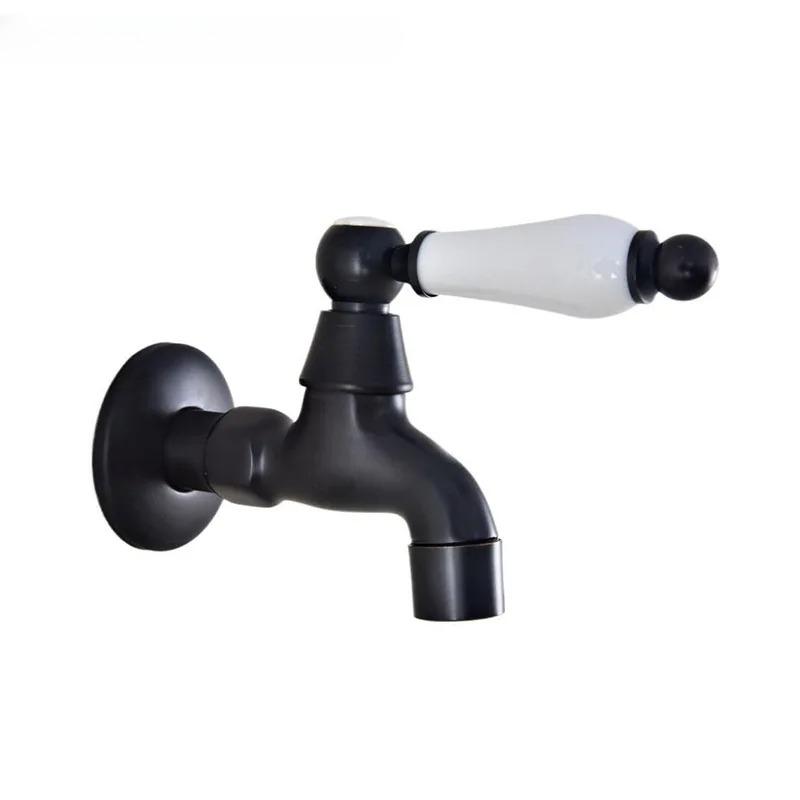 Bathroom Black Single Cold Tap Wall Washing Machine Single Tap Cold Water Faucet Garden Black Tap