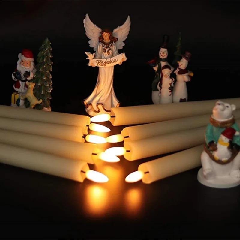 6Pcs/Set LED Flickering Taper Candles Battery Operated Flameless Long Candles with Timer & 10-Key Remote for Wedding Party Home Decor