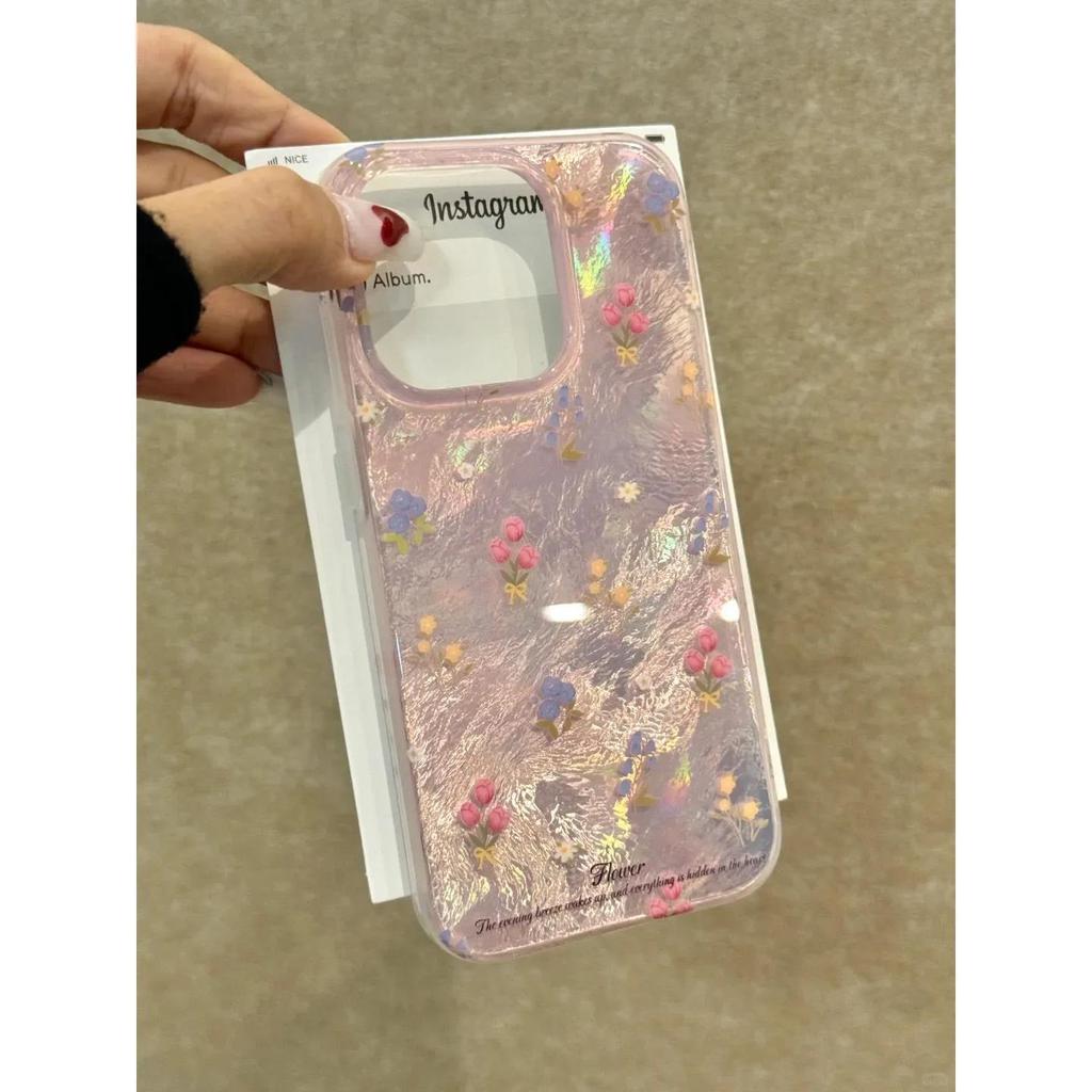 Laser Flower Suitable for Apple 16promax Mobile Phone Case IPhone 15 New 14pro Glacier Pattern Big Hole 13