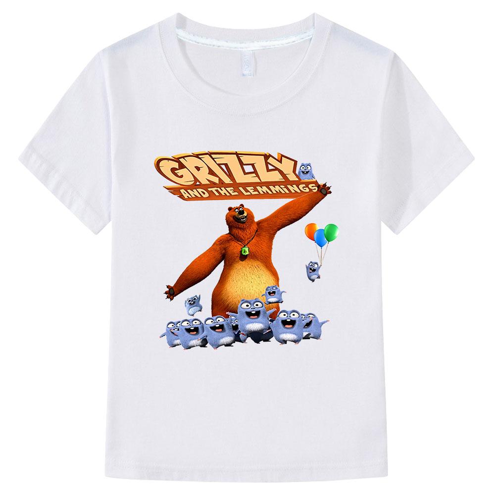 Grizzy and The Lemmings Children's T-Shirt 100% Cotton Graphic Short Sleeve Kids 3-12Y Funny Boys Cute Girls O-Neck Summer Tops  Anime T-shirt