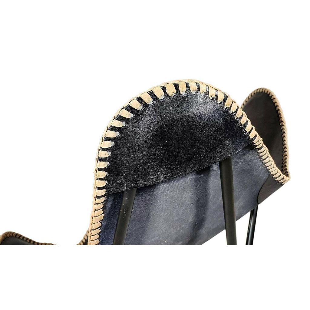 Černé kožené vintage křeslo Relax Arm Butterfly Skládací sedák Moderní Sling Lounge
