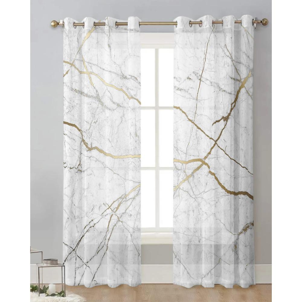 Natural Texture Marble Pattern Sheer Curtains for Living Room Decoration Window Curtain Kitchen Tulle Voile Organza Drapes