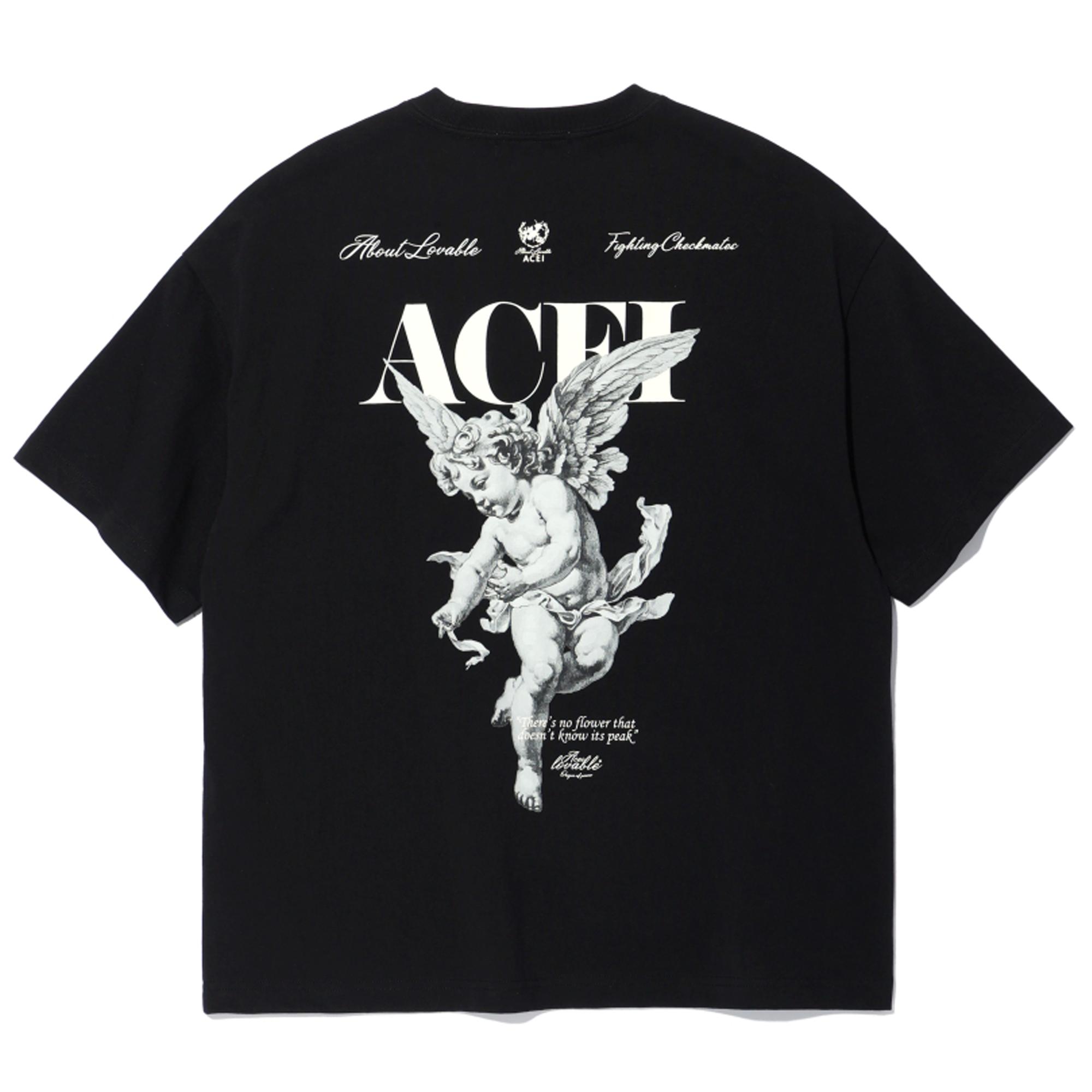 Asei Angel Cursive Print T-Shirt (Uni) Blk S