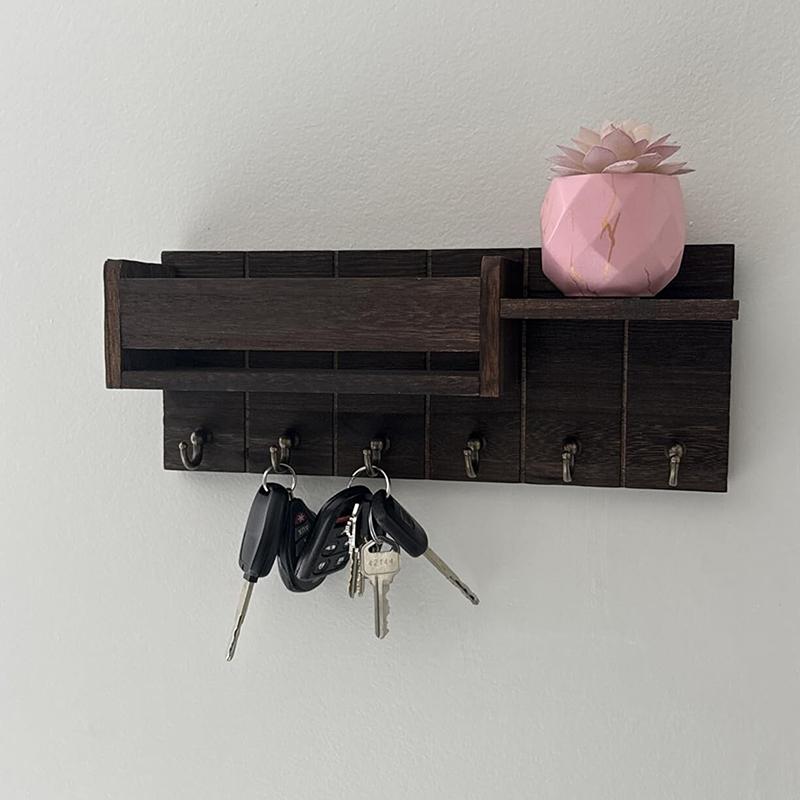Wall-Mounted Key Rack With Hooks Wooden Storage Rack For Entryway Kitchen And Living Room