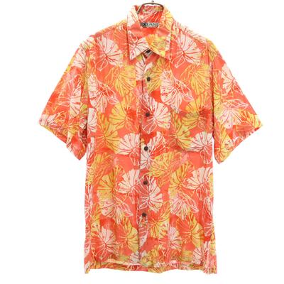 IOLANI 90er Altes Blattmuster Kurzarm Alohahemd S Orange Serie Herren Gebraucht