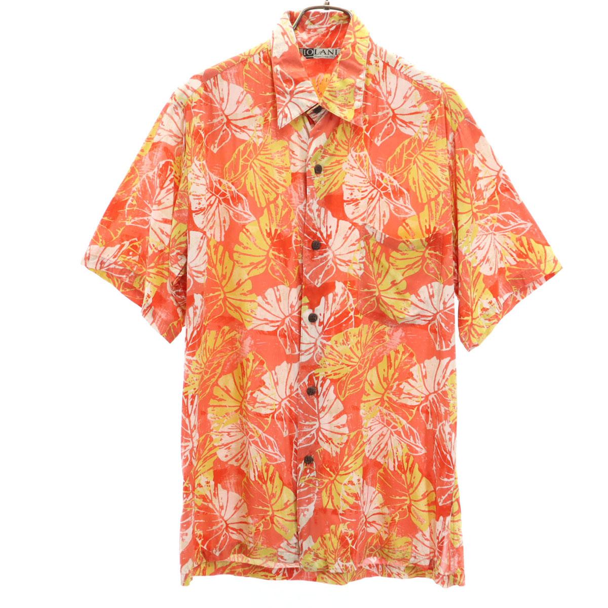 

IOLANI 90-е годы Старый узор из листьев Рубашка алоха с коротким рукавом S Оранжевая серия Мужская Б/У