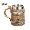 Oak Barrel Style Mug Wood Beer Mug, 600ml Stainless Steel Liner Stein, Large Capacity Rustic Tankard for Pub Home Bar Party Gift Easy Clean