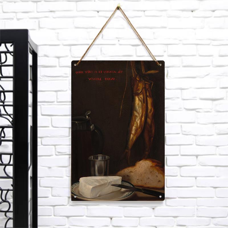 

Vintage Still Life Metal Wall Art European Kitchen Decor Bread Cheese Fish Pattern Home Hanging Decoration 7.9x11.8In(20x30cm)