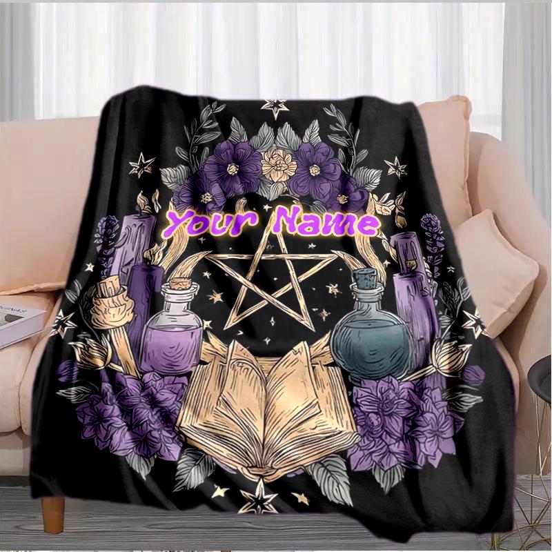 1PC Custom Name Witchcraft Spell Book blanket versatile,all-season throw suitable for the living room,bedroom,camping,travel,and gift