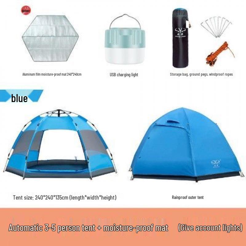 Quick Open Folding Double Layer Tent for 3-5 People - Perfect for Camping, Beach, or Park