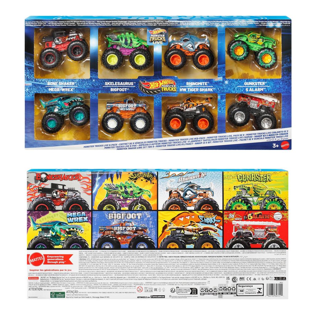 Hot Wheels Monster Truck Live 8-Car Pack JNK20, Miniature Toy Cars, Multi-Color, Ages 3+
