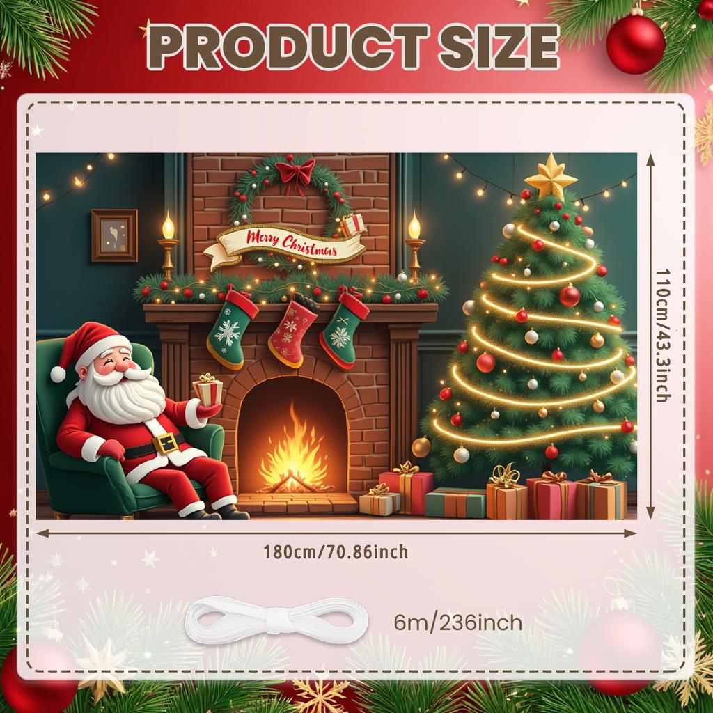 Photo Prop Cozy Design Santa Claus Banner Festive Decor Colorful Lights Christmas Banner For Home Decoration Event Decor Indoor
