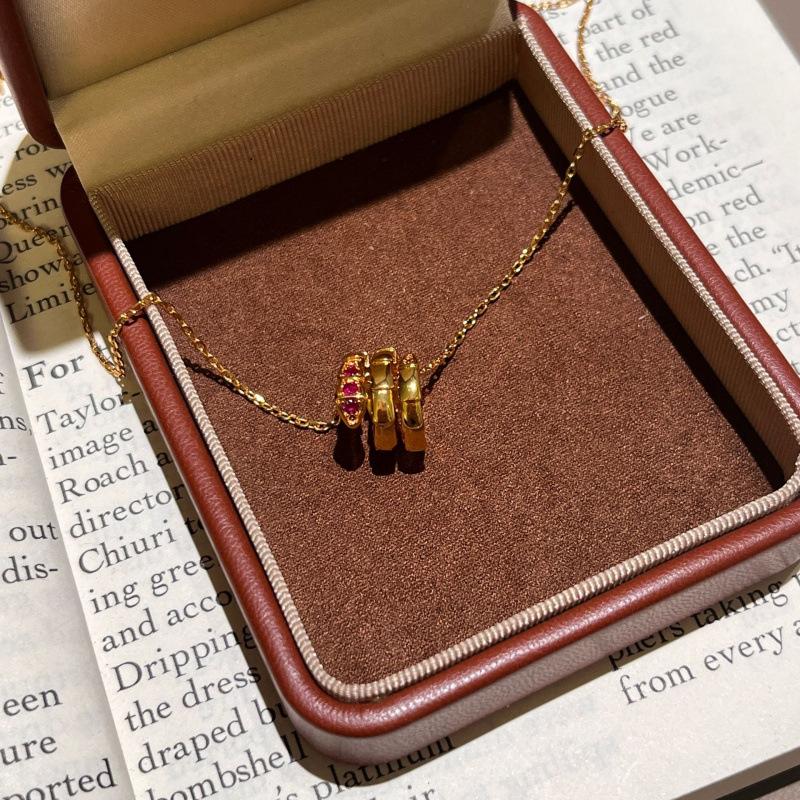 Drie-Cirkel Geest Slang Volle Diamant Ketting Verguld Met Echt Goud Hoofd En Staart Boor Slang Bot Sleutelbeen Ketting Generatie