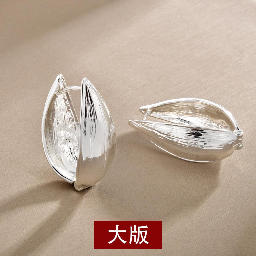 Hong Kong style trend double-sided texture willow leaf shape niche versatile water drop ear buckle temperament advanced sense earrings ear jewelry